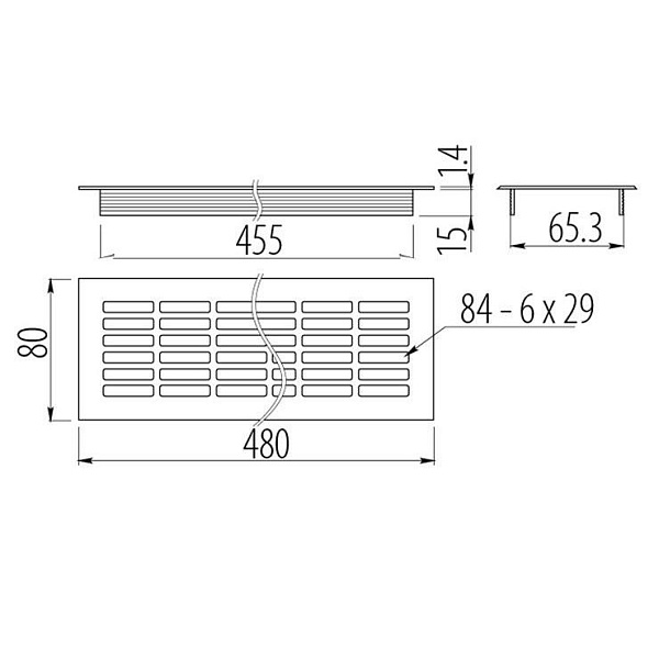 Решетка вентиляционная 80*480 мм алюминиевая (1/100)