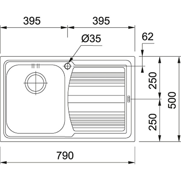 Кухонная мойка Logica LLX 611 чаша справа нержавеющая сталь полированная 790x500х180 мм Franke 1/1