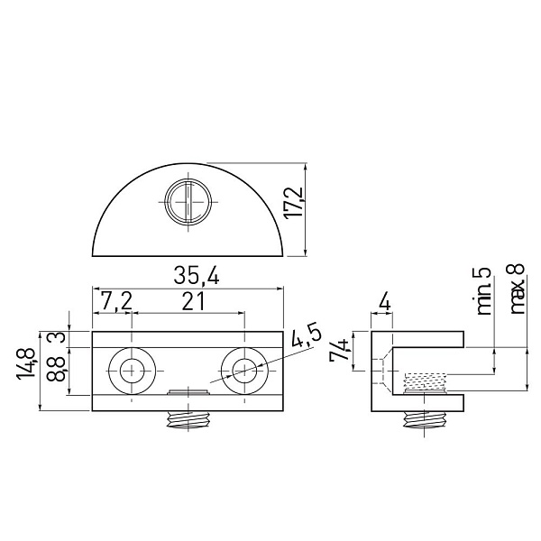 Полкодержатель J63 хром матовый для стеклянных полок 5-8 мм 1/40